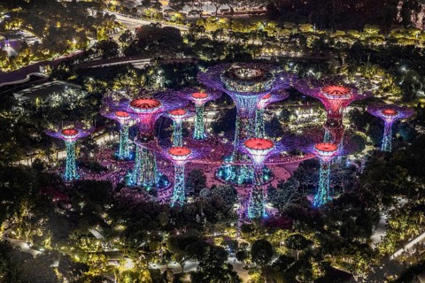 Marina Bay Sands night view from the observatory Singapore. Shooting Location: Singapore