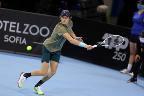 Sofia, Bulgaria - 14 November, 2020: Italy's Jannik Sinner in action during his final match against