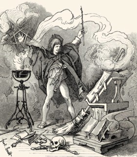Scene from THE PUPIL IN MAGIC, der Zauberlehrling, a ballad by Johann Wolfgang von Goethe