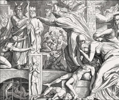 The tenth Plague: Death of Egyptians' firstborn children, Old Testament, by Julius Schnorr von