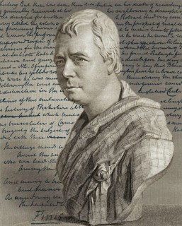 Porträt und Manuskript des Romans Kenilworth von Sir Walter Scott, 1. Baronet von Abbotsford, 1771