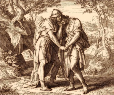 David and Jonathan, Old Testament, by Julius Schnorr von Carolsfeld