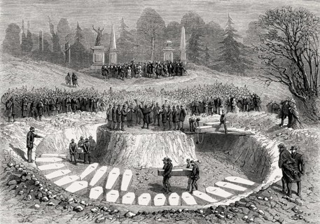 Burial of the unidentified victims after the Brooklyn Theatre fire in 1876, common grave at
