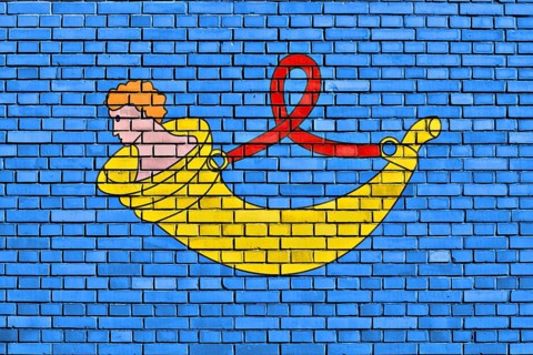 Flag of Uithoorn painted on brick wall