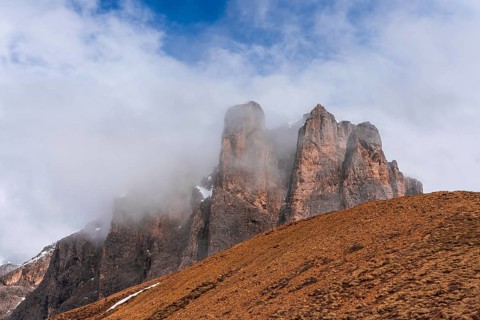 Morning mist in the Dolomites in South Tyrol, Italy