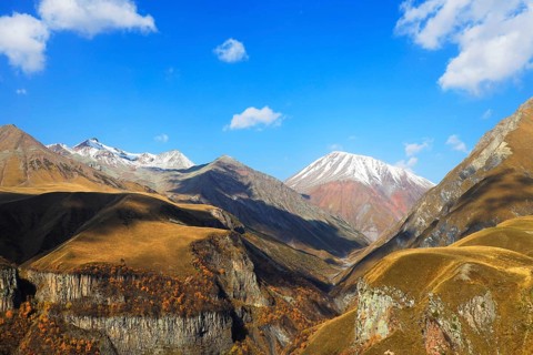 Mount Kazbek in the Greater Caucasus, Georgia, Asia