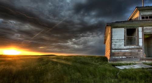 Sunset and durum wheat crop storm clouds