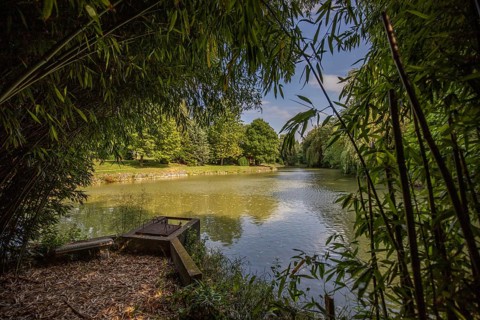 Park and gardens in a Krishna temple. Landscape of the Krisna-völgy IKKB park in Hungary