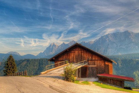 Old woodshed in the high mountains in Austria