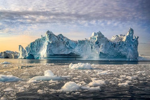 Greenland Ilulissat glaciers at fjord Disco Bay West Greenland