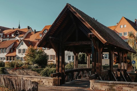 Old national German town house. Old Town is full of colorful and well preserved buildings.