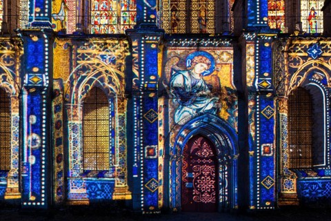 Saint Pierre Peter Church illuminated, Chartres, Eure et Loir, France