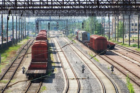 Railway station view with wagons