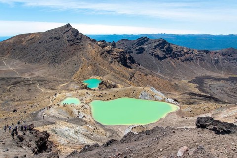 View of the Emerald Lakes at Tongariro Alpine Crossing, Northern Island of New Zealand