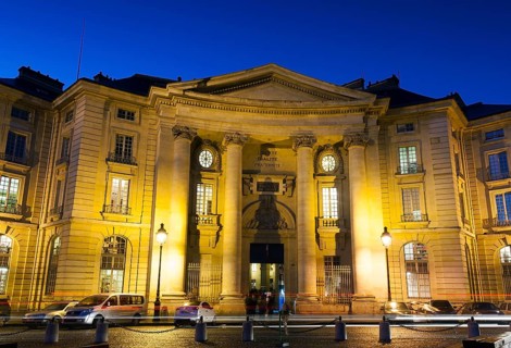 Facade of Sorbonne University, square of the Grands Hommes, Paris, Ile-de-france, France