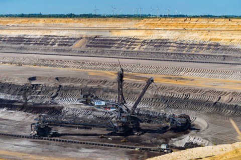 HOCHNEUKIRCH, GERMANY, JULY 7, 2018: enormous bucket-wheel excavator in an open pit lignite