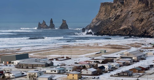 Vik I Myrdal village in Iceland covered in snow in spring
