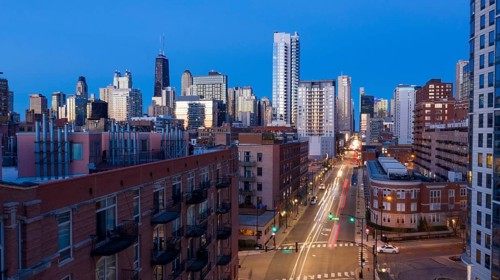 Aerial view of a cross section of the urban metropolis that is Chicago Illinois