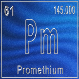 Promethium chemical element, Sign with atomic number and atomic weight, Periodic Table Element