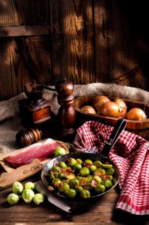 Honey caramelized brussels sprouts with ham