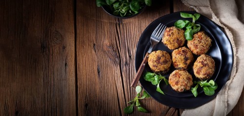 Filled with minced meat and baked mushrooms