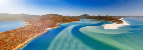 Whitehaven Beach from drone, amazing aerial view at sunset, Queensland, Australia
