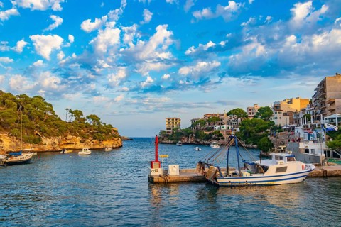 Panoramic view of the bay and the marina of Cala Figuera on Mallorca in Spain