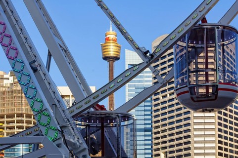 The Darling Harbour Ferris Wheel and the Sydney Tower, Sydney, NSW, Australia