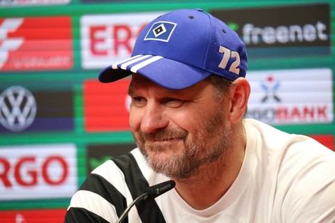Coach Steffen Baumgart (Hamburger SV / HSV) at the press conference, PK after the DFB Cup 2024-25,