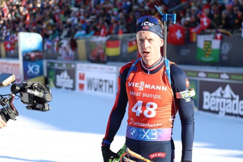 Johannes Thingnes Boe Norway after finishing the sprint at the IBU Biathlon World Championships