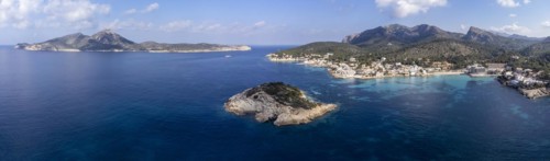 Es Pantaleu and Dragonera island, Sant Elm, andratx coast, Majorca, Balearic Islands, Spain