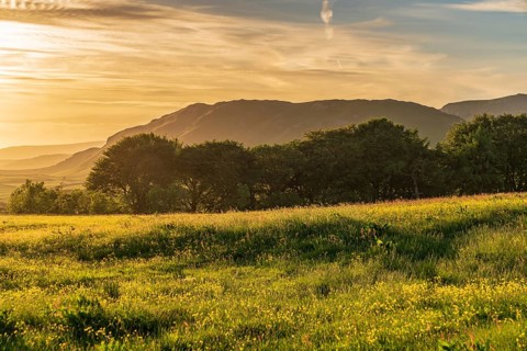 Evening light over the Yorkshire Dales near Settle, North Yorkshire, England, UK