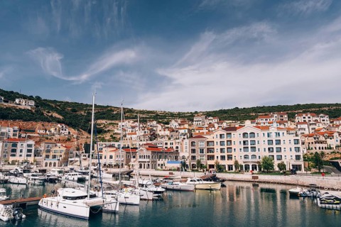 Expensive apartments on the marina of Lustica Bay. Montenegro.