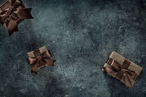 Vintage Brown Gift Boxes On Dark Gray Background