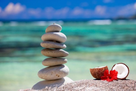 Pebble tower on the beach, Seychelles