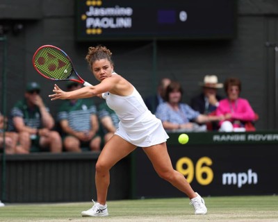 Italian tennis player Jasmine Paolini in action at the 2024 Wimbledon Championships, London,