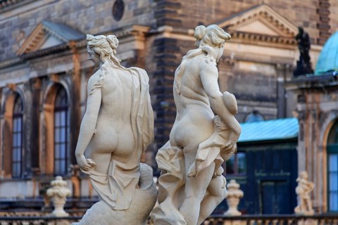 Naked women statues near Theaterplatz in Dresden, Germany