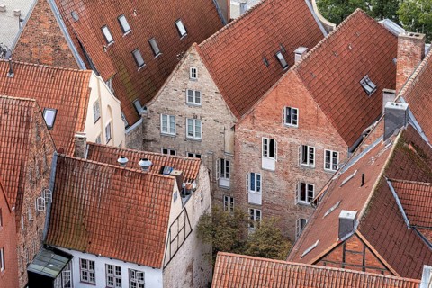 Old town in the hanseatic city of Lübeck in Germany with historic buildings