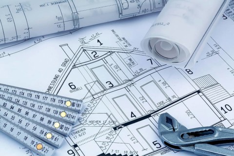 An architect's plan for the construction of a new home. Symbolic photo for financing and planning a