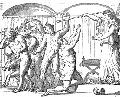 Witch-goddess Circe turning the crew of Odysseus into swine, Homer's Odyssey