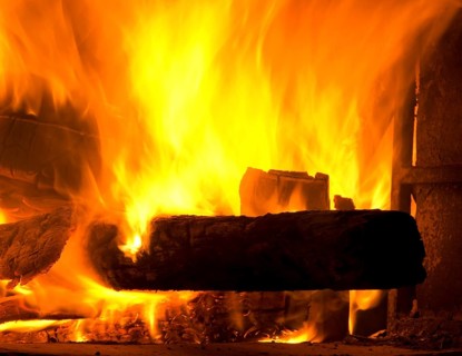 Fire place with flames and wood burning