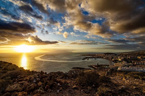 Sunset on Los Cristianos coast in Tenerife