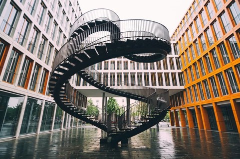 Munich, Germany, May 03, 2015: The Infinite Staircase by Olafur Eliasson in Munich in a courtyard