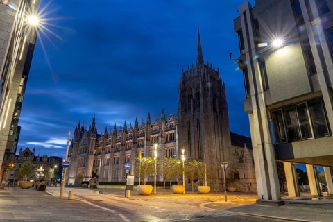 Marischal College, university building in the evening, Aberdeen, Scotland, Great Britain
