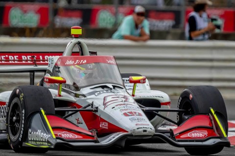 INDYCAR Series driver, STING RAY ROBB (R) (51) of Payette, Idaho, races through the turns during