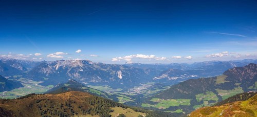 Mountain view from the top - The alpine village of Alpbach and the Alpbachtal (Alpbach valley),