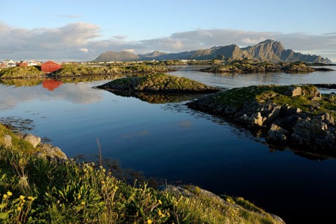 Coastal landscape near Andenes in the light of the midnight sun, Andöya, Vesteralen, Nordland,