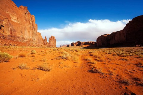 Monument Valley is a unique geological formation. The USA. Huge masses of red sandstone - outliers