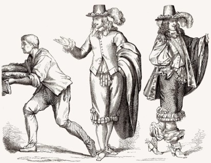 Französische Kostüme, galanter Stil, 17. Jahrhundert
