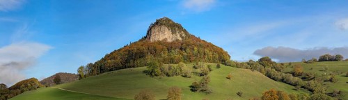 Wisner Flueh in autumn with colourful trees, first Jura chain, Wisen, Solothurn, Switzerland
